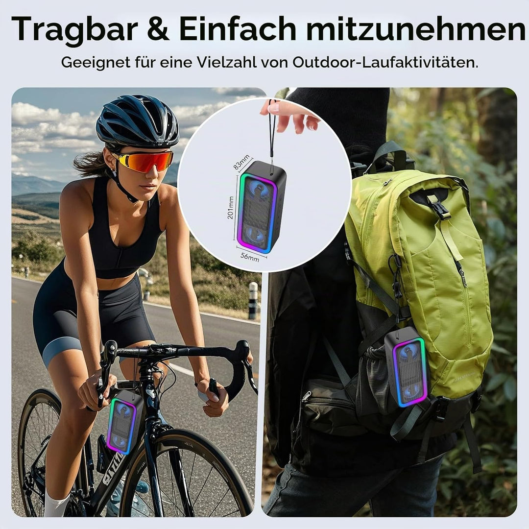 Bluetooth Lautsprecher mit Licht, Musikbox Bluetooth 5.4, 30W Stereo Bass Boost, IPX7 Wasserdicht, 7