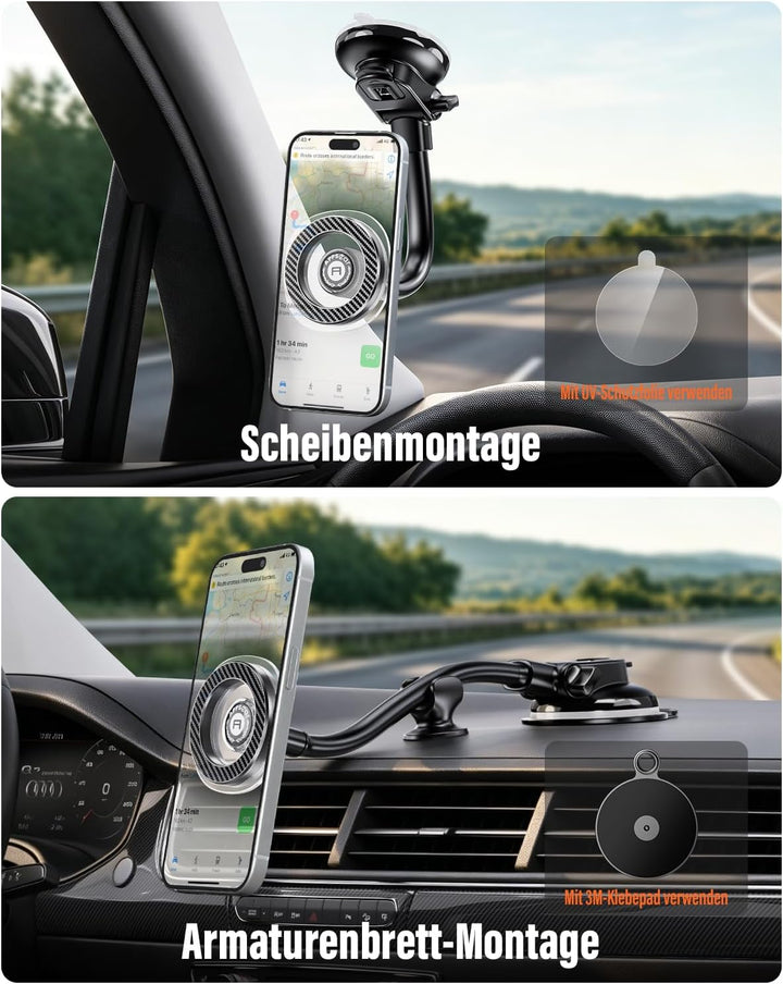 APPS2Car Magnetische Handyhalterung Auto für MagSafe, Langarm Saugnapf Windschutzscheibe & Armaturen