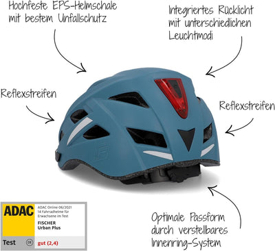 FISCHER Erwachsene Fahrradhelm Urban Plus Chicago Radhelm, Cityhelm mit integriertem LED-Rücklicht,