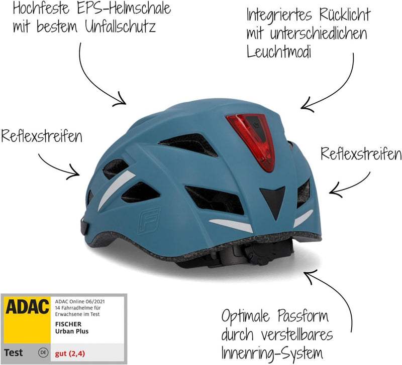 FISCHER Erwachsene Fahrradhelm Urban Plus Chicago Radhelm, Cityhelm mit integriertem LED-Rücklicht,