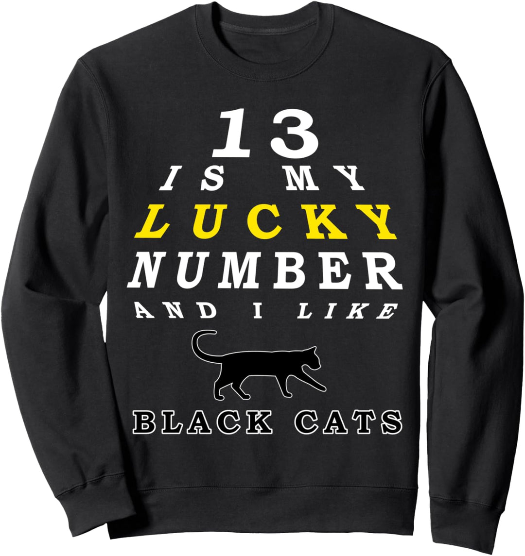 Schwarze Katze Black Cat Lucky Number 13 Glückskatze Sweatshirt