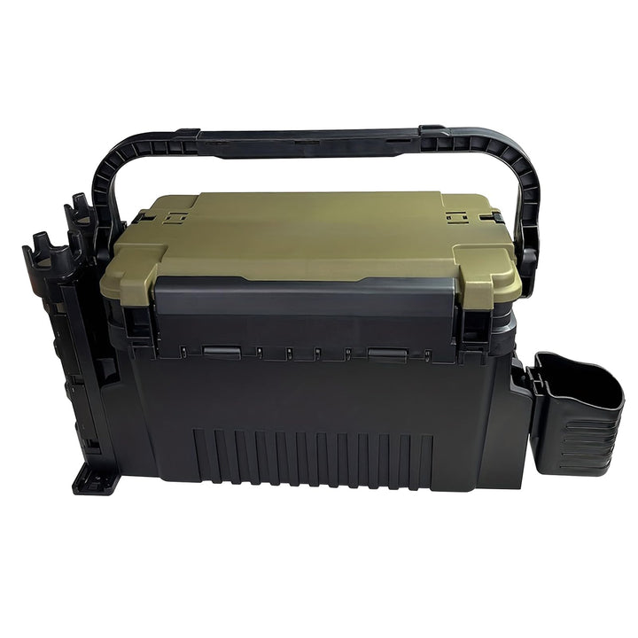 Angelkoffer Gross 2-Stöckig mit Sitzfunktion Wasserdicht Schwarz | 43×23×28cm, bis 150kg belastbar,