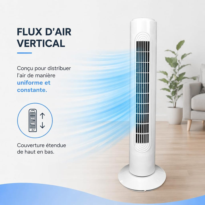 GROWMANIA.ES Säulenventilator, 45 W, weiss | leiser Turmventilator | 3 Geschwindigkeitsstufen | auto