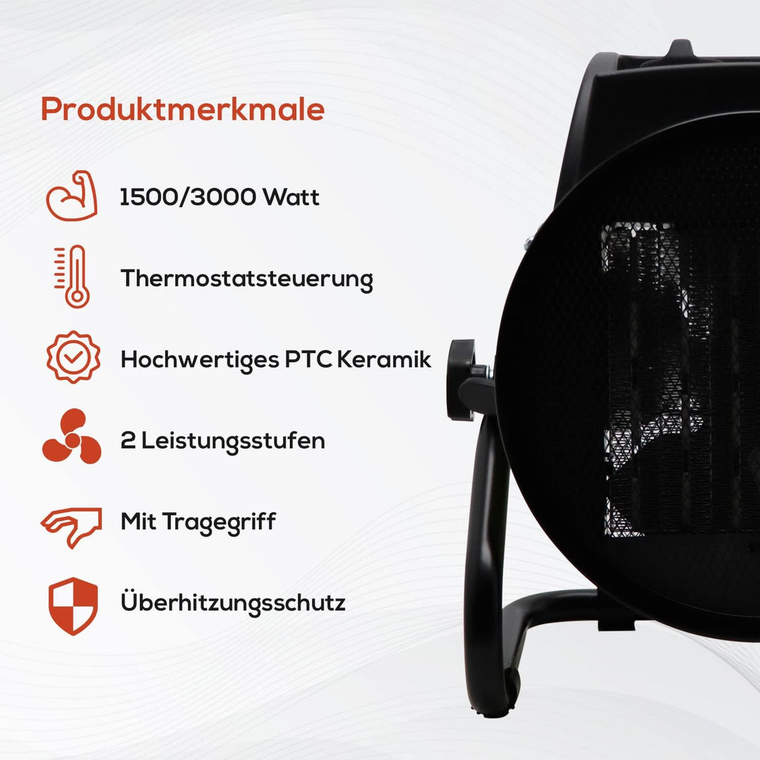 Tronitechnik® 3000W Elektroheizer Heizlüfter Bauheizer Keramik Heizstrahler elektrisch Heizgerät mit