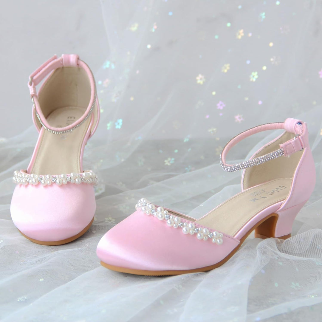 EIGHT KM - Mädchen High Heel Kleid Schuhe - Glattes Seidenperle - Prinzessin Hochzeit Schuhe Party P