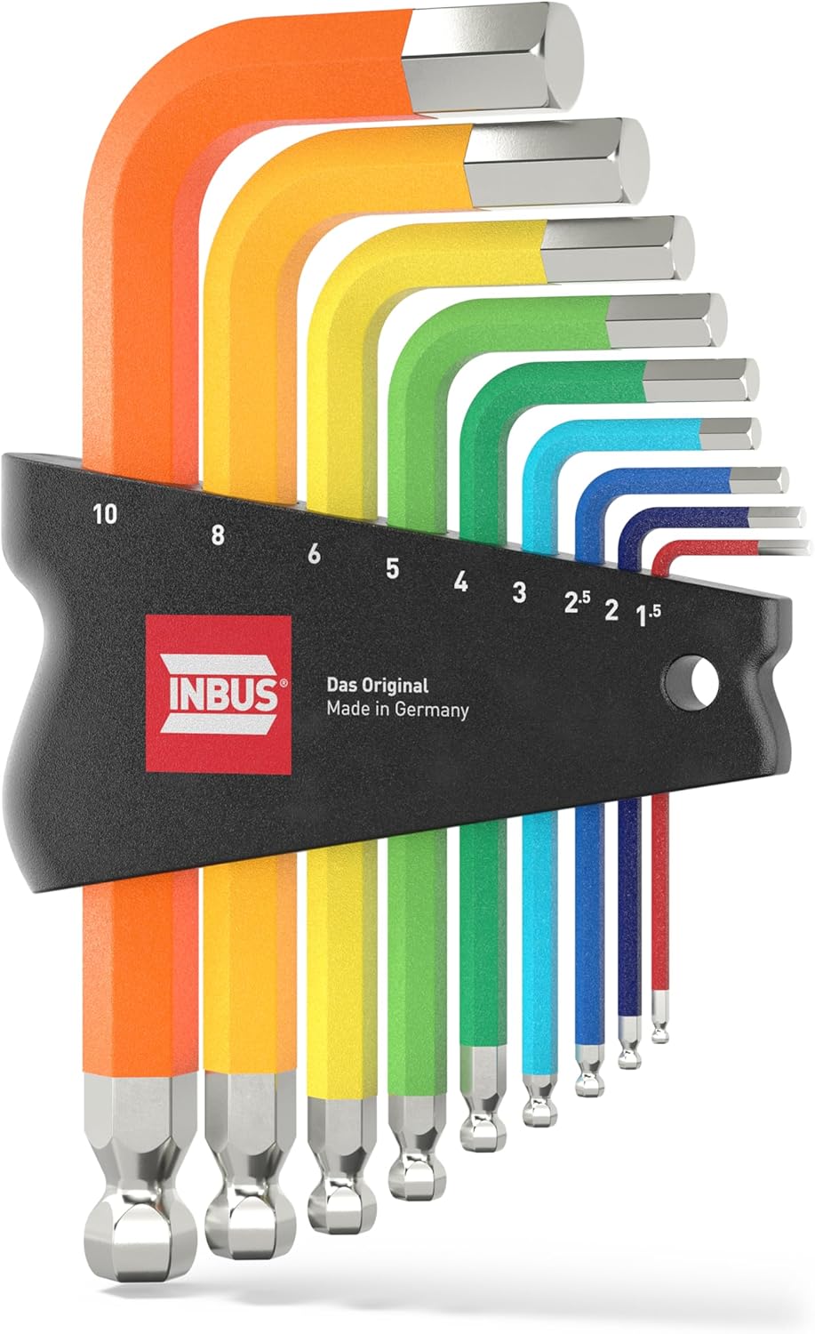 INBUS® 79870 Winkelschraubendreher Set 9tlg, 1.5–10mm, mit ColorGrip bunt & Kugelkopf — Made in Germ