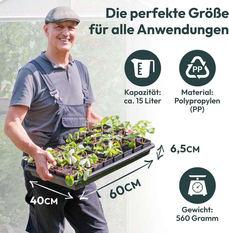 UDOPEA Manna Profi Pflanzschale 60 x 40 x 6,5 cm stabile Gewächshaus-Wanne ohne Bodenlöcher wasserdi