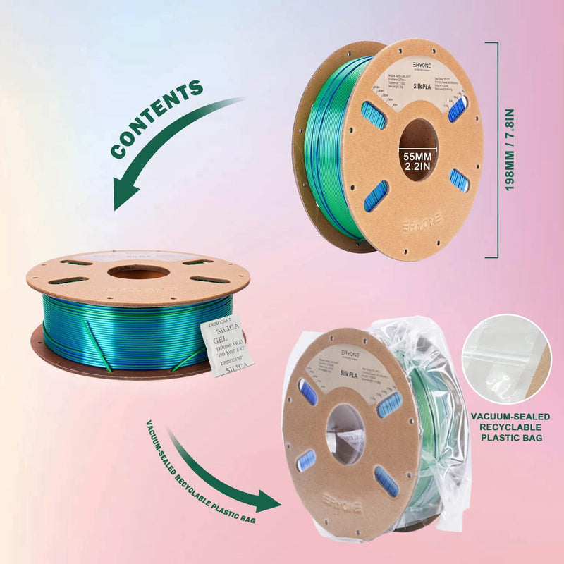 ERYONE Dual Zweifarbig PLA Filament 1.75mm, 3D Drucker Filament 1kg Spule +/- 0,02 mm, Seide Blau &