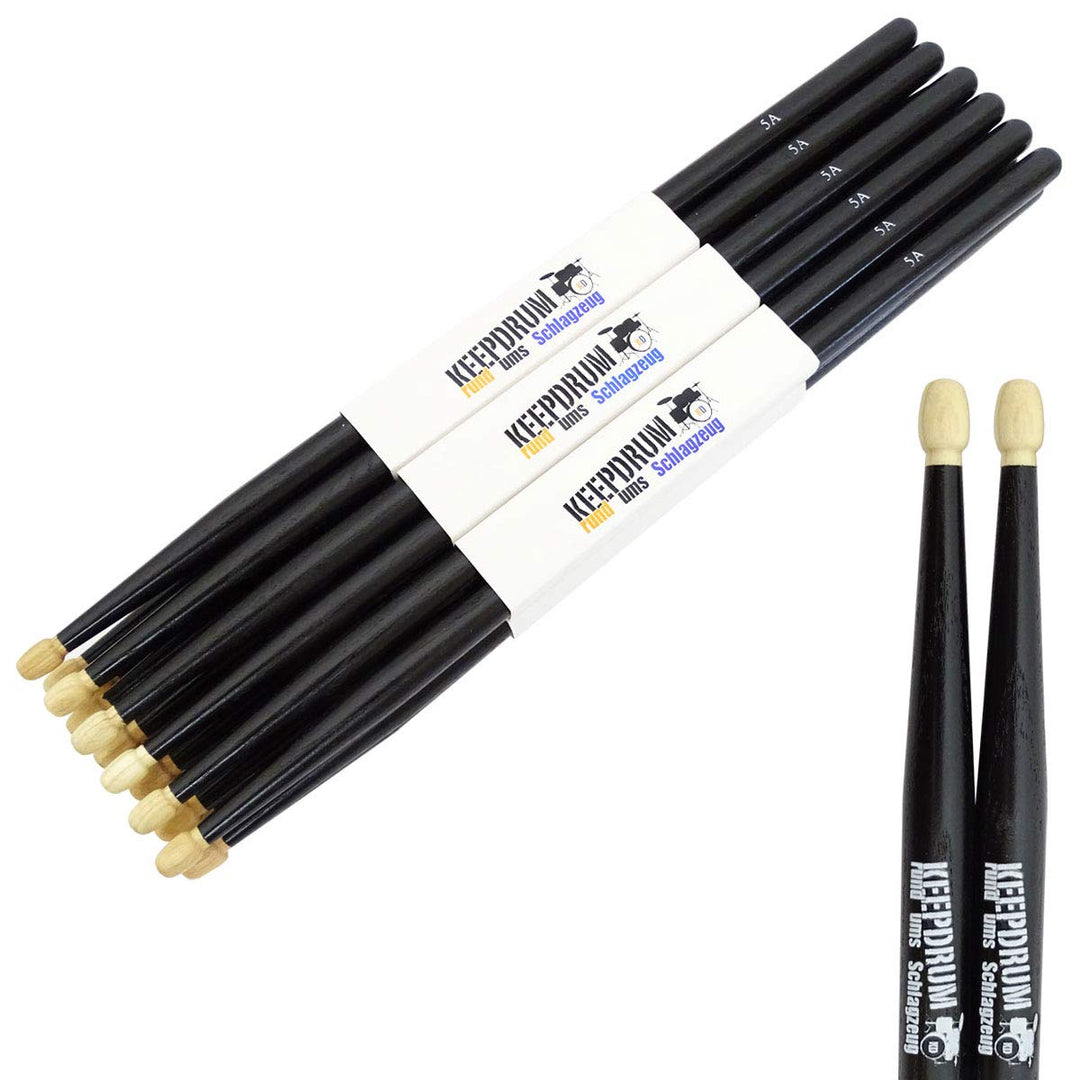 keepdrum 5A Black Hickory Drumsticks Schlagzeug-Stöcke Schwarz 12 Paar 12 Paar 5AB, 12 Paar 5AB