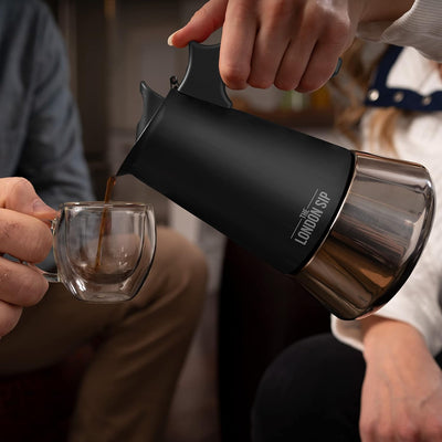 The London Sip Espressokocher Induktion geeignet, Mokkakanne aus Edelstahl, Espressokanne 6 Tassen (