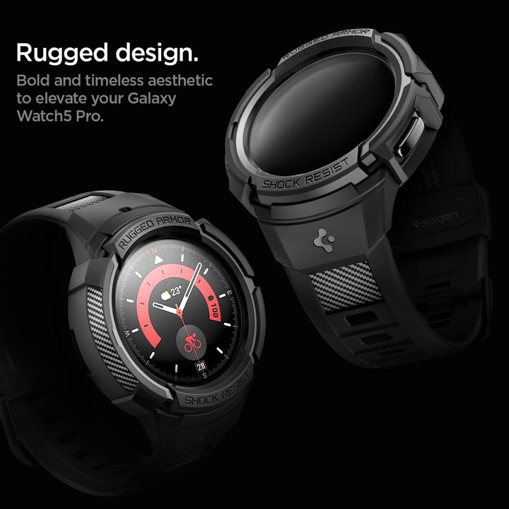 Spigen Rugged Armor Pro Armband mit Hülle Kompatibel mit Galaxy Watch 5 Pro 45mm (2022) - Schwarz, S
