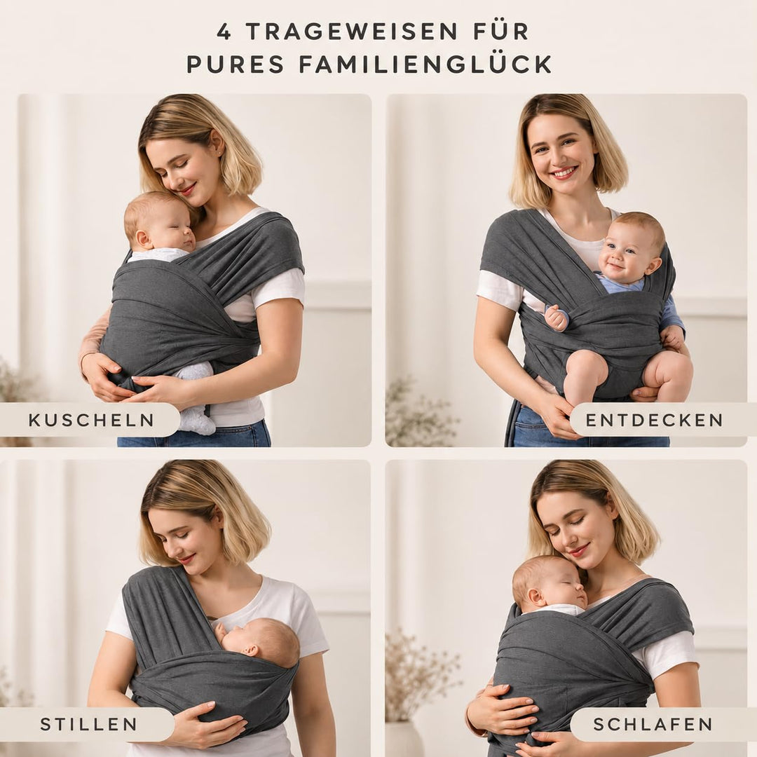 SKY & ZEN Baby Tragetuch Neugeborene ab Geburt – Elastisches Babytragetuch bis 15 kg – Vorgebunden o