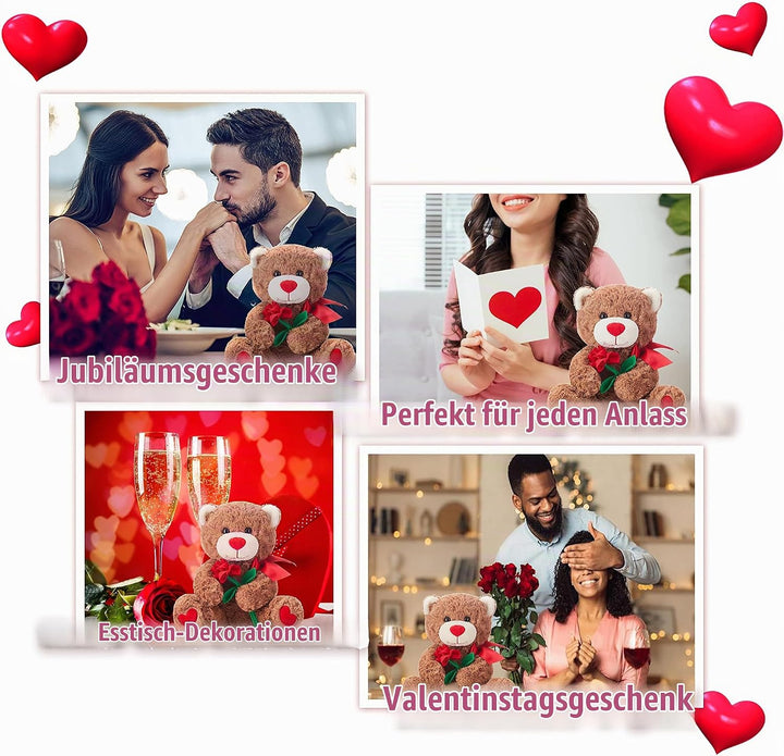 IKASA Teddybär Kuscheltier Liebes Plüschtier mit Schleife für Valentinstag, süsser 27cm Plüsch mit R