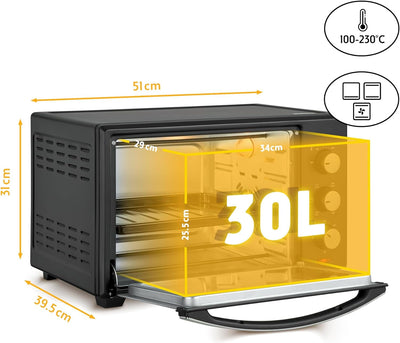 TZS First Austria Minibackofen, 30L, 1600 Watt, Digitalanzeige, kompakter Elektroofen für den Tischg
