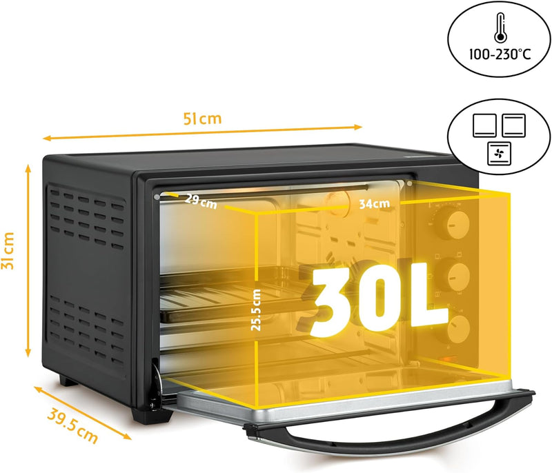 TZS First Austria Minibackofen, 30L, 1600 Watt, Digitalanzeige, kompakter Elektroofen für den Tischg