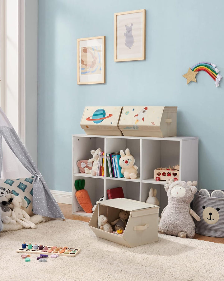 SONGMICS Aufbewahrungsbox Kinder, 3er Set, Faltboxen, Spielzeugkiste mit Deckel, 38 x 35 x 25 cm, fü