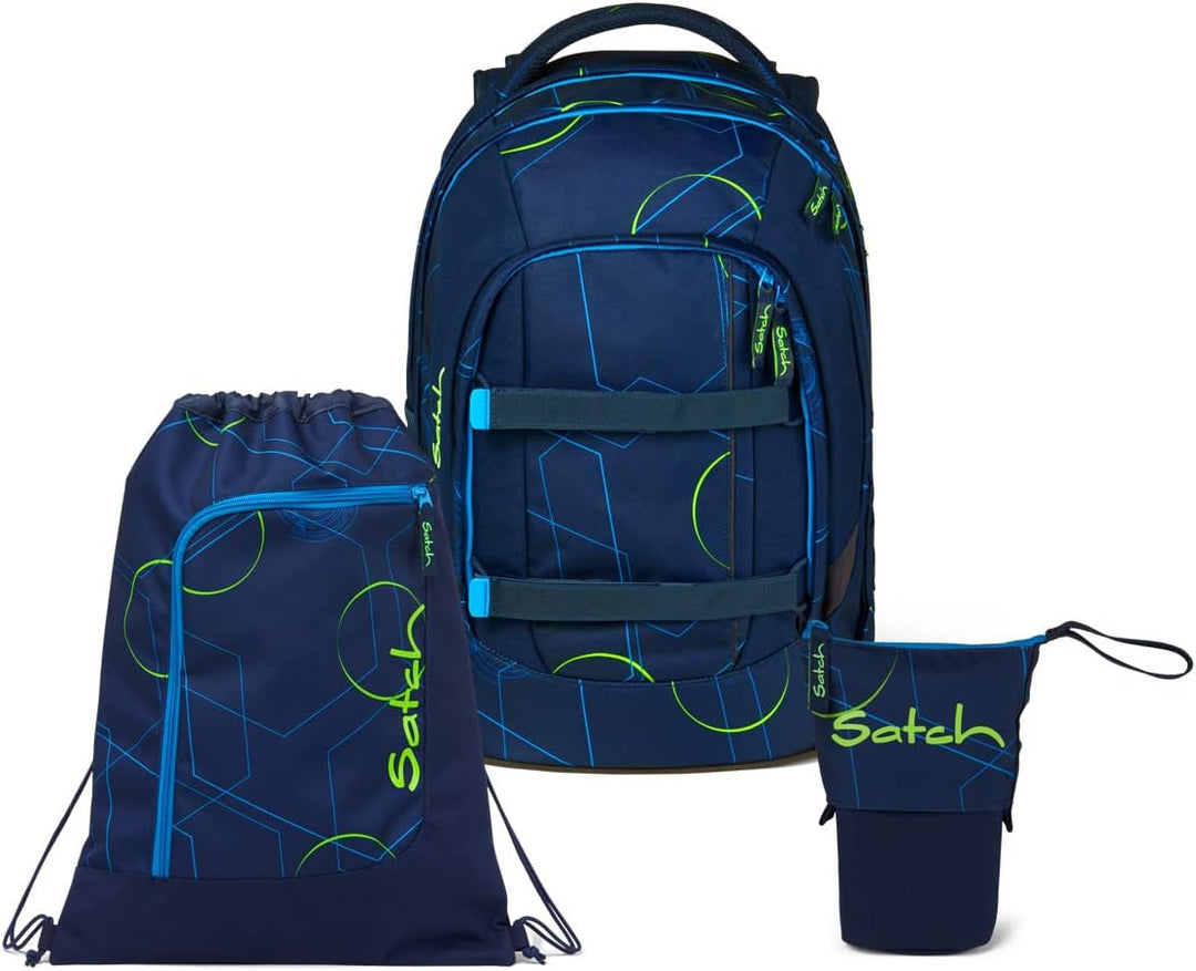 Satch Pack Pencil Slider Light Edition Schulrucksack Set 3tlg. mit Sportbeutel (Blue Tech), Blue Tec