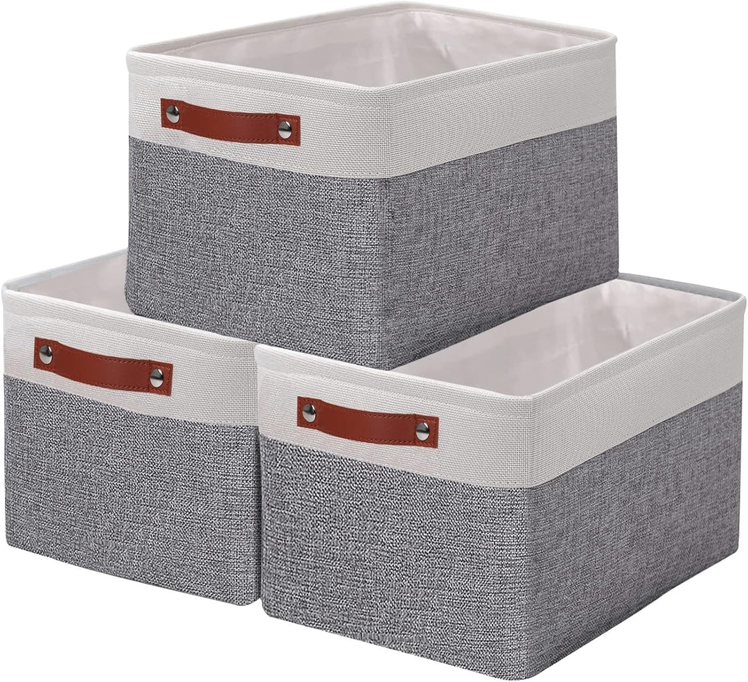 OUTBROS Faltbare Aufbewahrungskörbe mit Griffen, Verdicktes Stoff Aufbewahrungsbox 3er Set, Canvas S