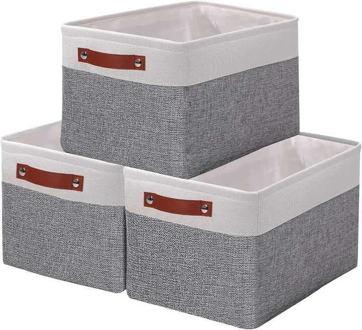 OUTBROS Faltbare Aufbewahrungskörbe mit Griffen, Verdicktes Stoff Aufbewahrungsbox 3er Set, Canvas S