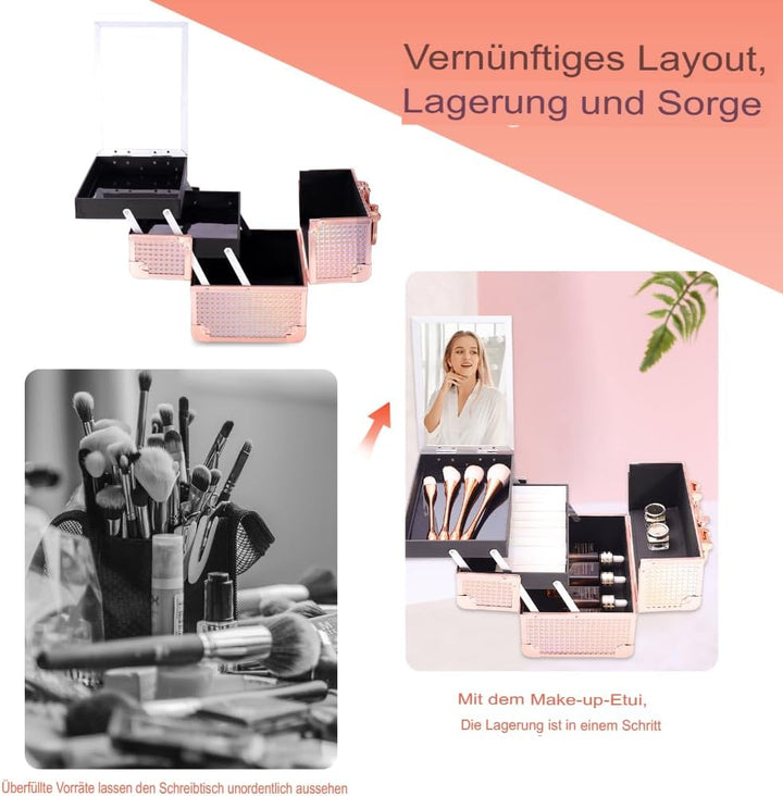 Kosmetikkoffer Aluminium Schminkkoffer, Kosmetikkoffer Kosmetik Beautycase mit Spiegel, Tragegriff &