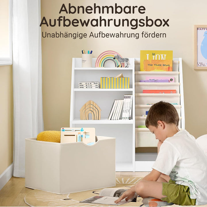 SoBuy Bücherregal Kinder Kinderregal Montessori mit Stofftaschen, 3 Regal und Vliestaschen Spielzeug