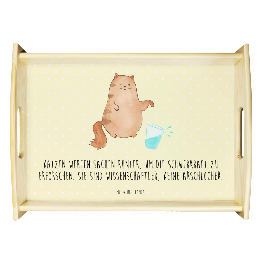 Mr. & Mrs. Panda tablett aus Holz Katze Wasserglas - Geschenk, Frühstückstablett, Glas, kaffeetablet