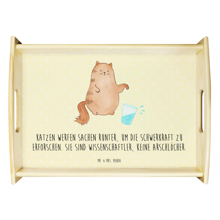 Mr. & Mrs. Panda tablett aus Holz Katze Wasserglas - Geschenk, Frühstückstablett, Glas, kaffeetablet