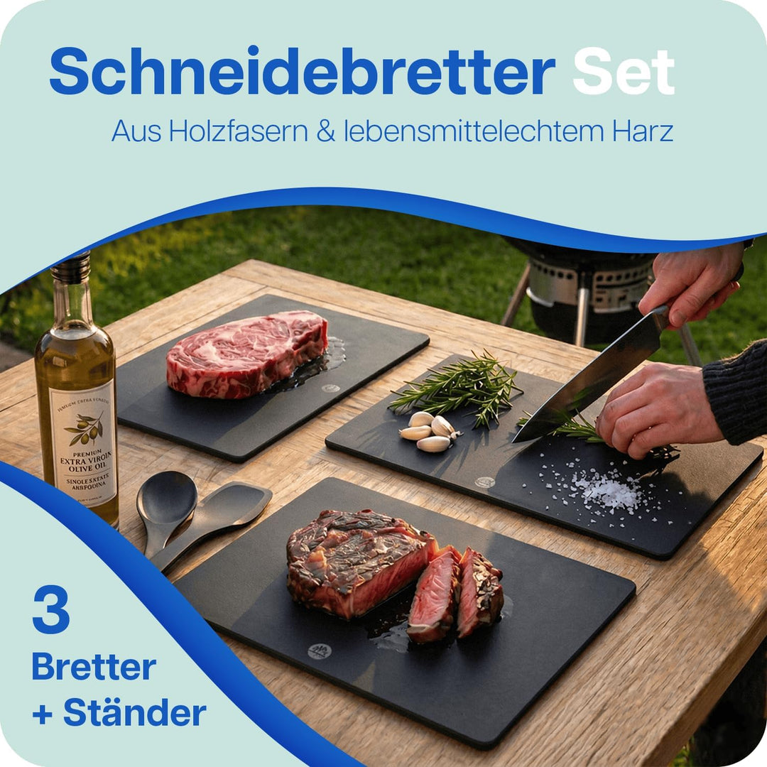 Schneidebrett Set aus Holzfaser und Harz, 3 Stück Holzschneidebrett 45x25, 35x25 und 25x20cm, antiba