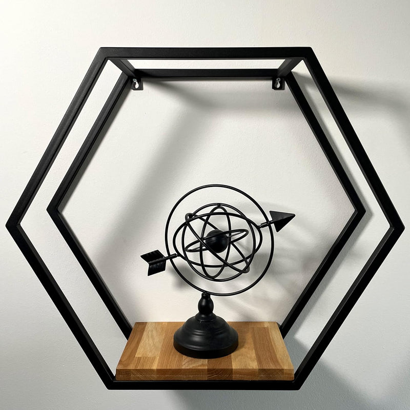 FLEXISTYLE Metall Hexagon Wandregal 60 cm XXL, Schwarz, Europäische Hexagon geometrische Linie Desig