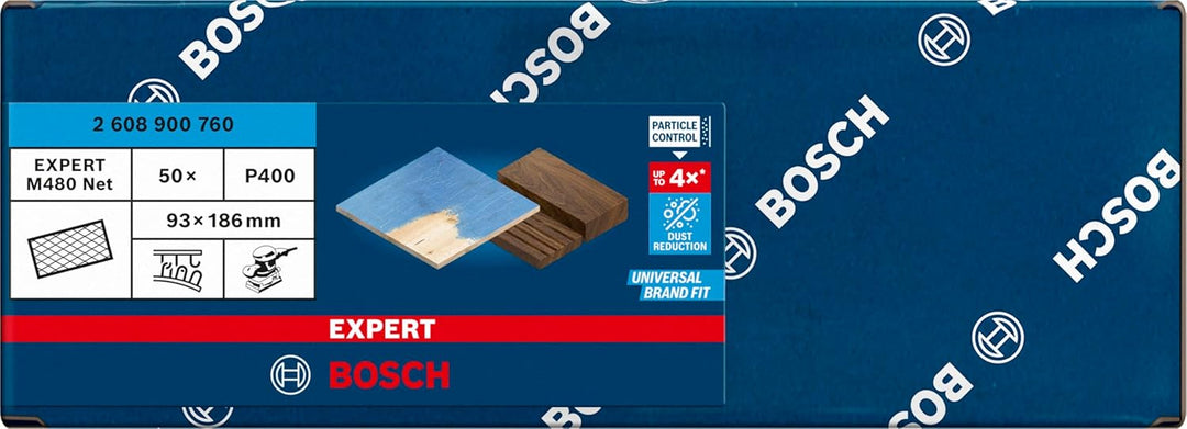 Bosch Professional 50x Expert M480 Schleifnetz (für Hartholz, Farbe auf Holz, 93x186 mm, Körnung 400