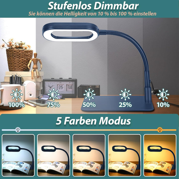 Drdefi 10X Rectangle Lupe mit Licht und Ständer, Echtes Glas Lupenlampe, 5 Farbmodi Stufenlos Dimmba