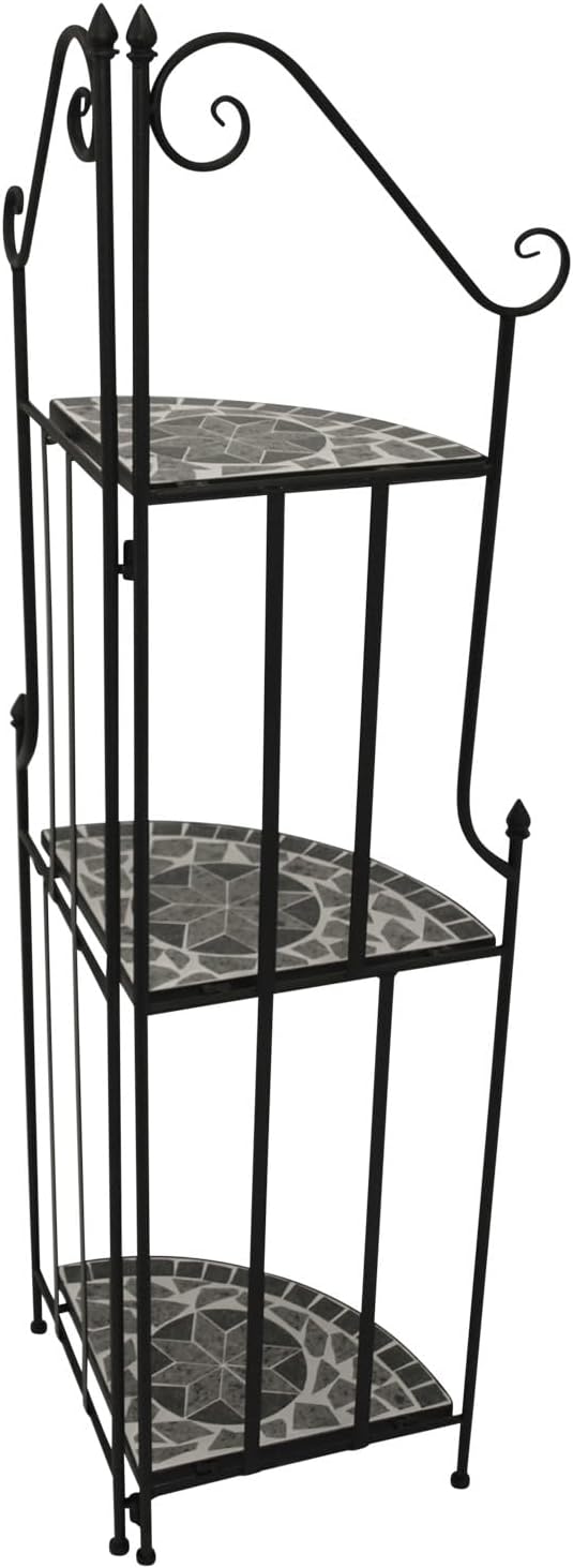 DEGAMO Gartenregal Eckregal Siena 38x36x142cm, Gestell Metall schwarz, Regalböden aus Keramik in Mos