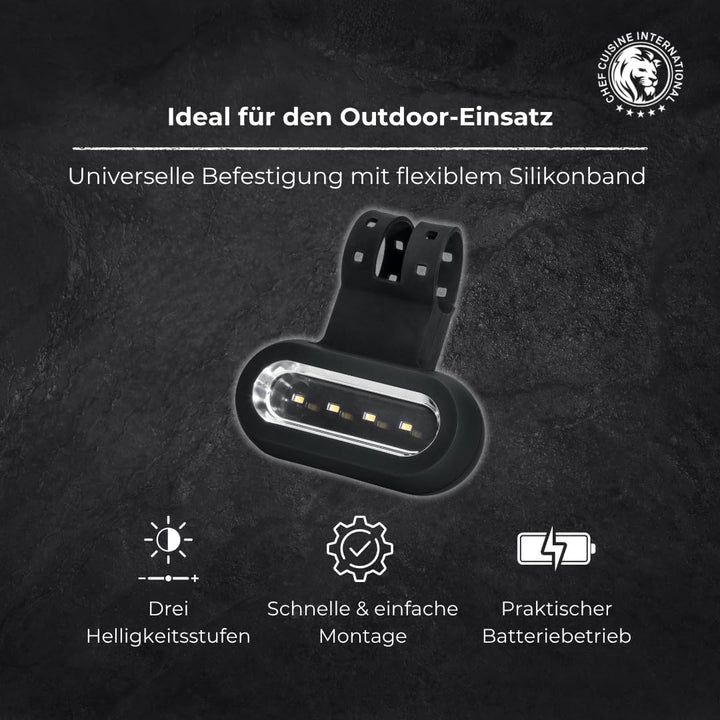 CHEF CUISINE Grill Licht LED – Grill Beleuchtung mit drei Helligkeitsstufen, batteriebetriebene Kuns