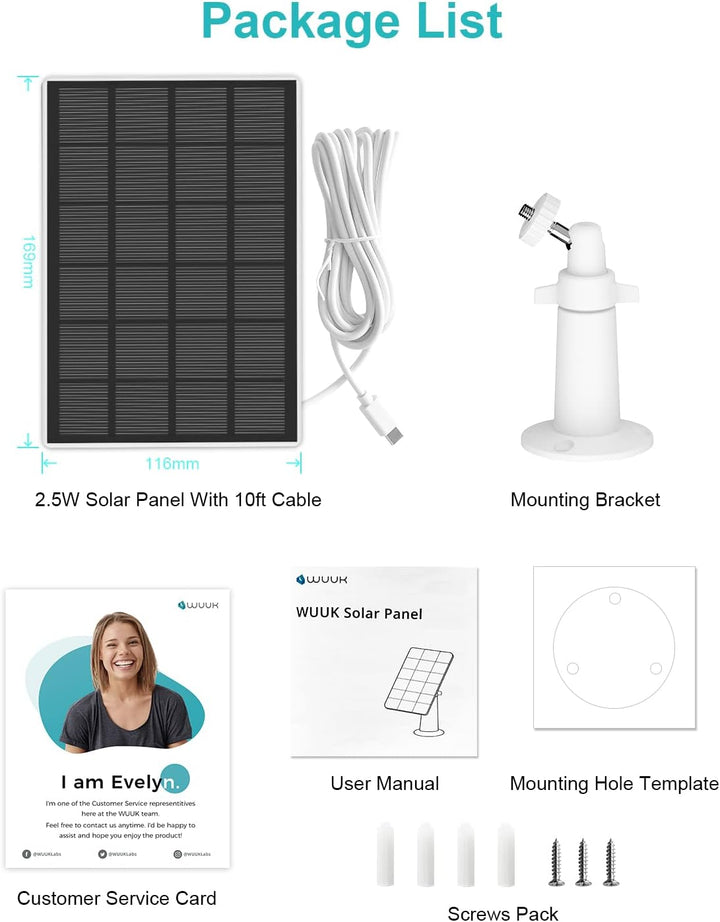 WUUK Zertifiziertes Solarpanel, Kompatibel 2K Überwachungskamera Aussen,Kontinuierliche Leistung Lie