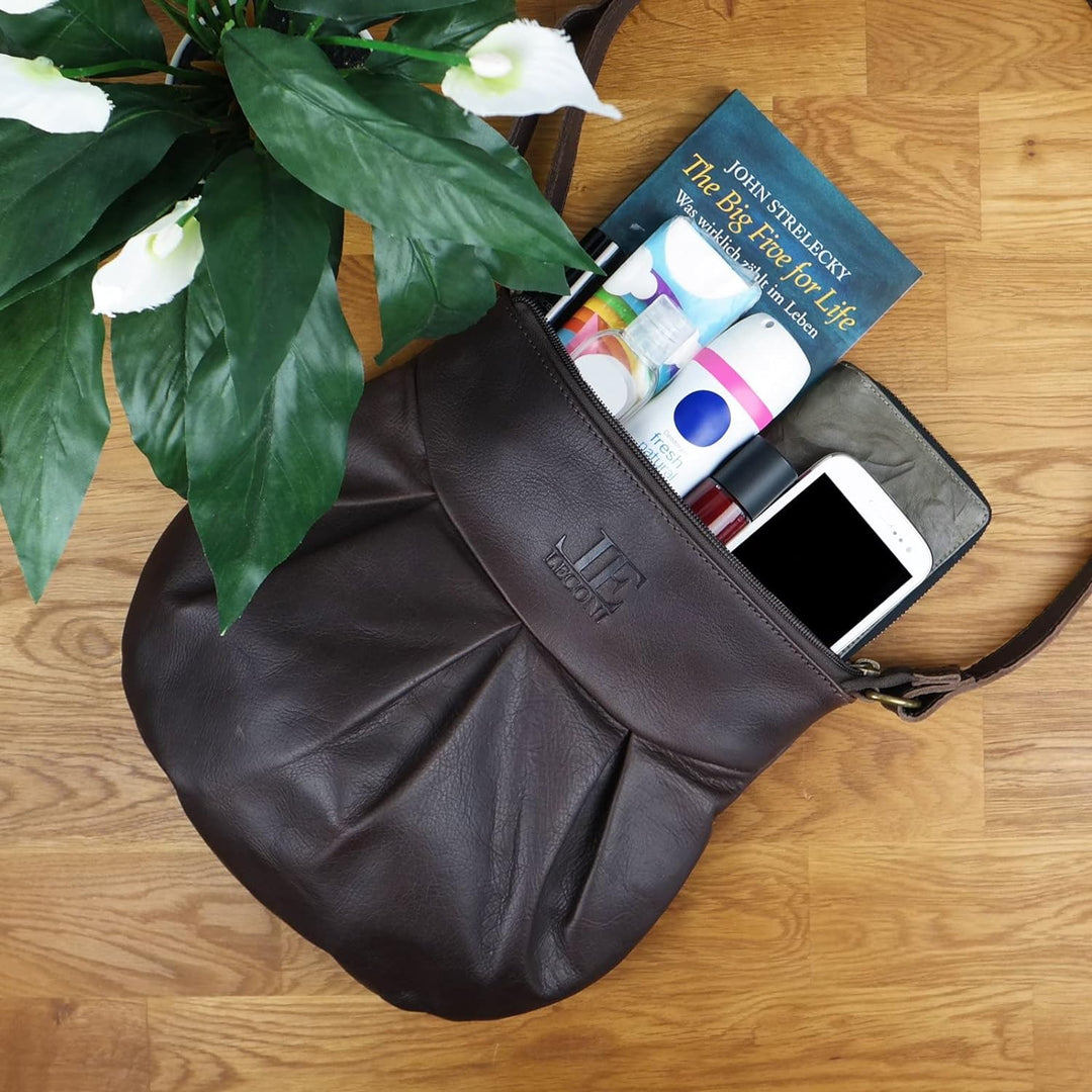 LECONI kleine Schultertasche Damentasche Umhängetasche natur weiche Ledertasche Handtasche Damen Led