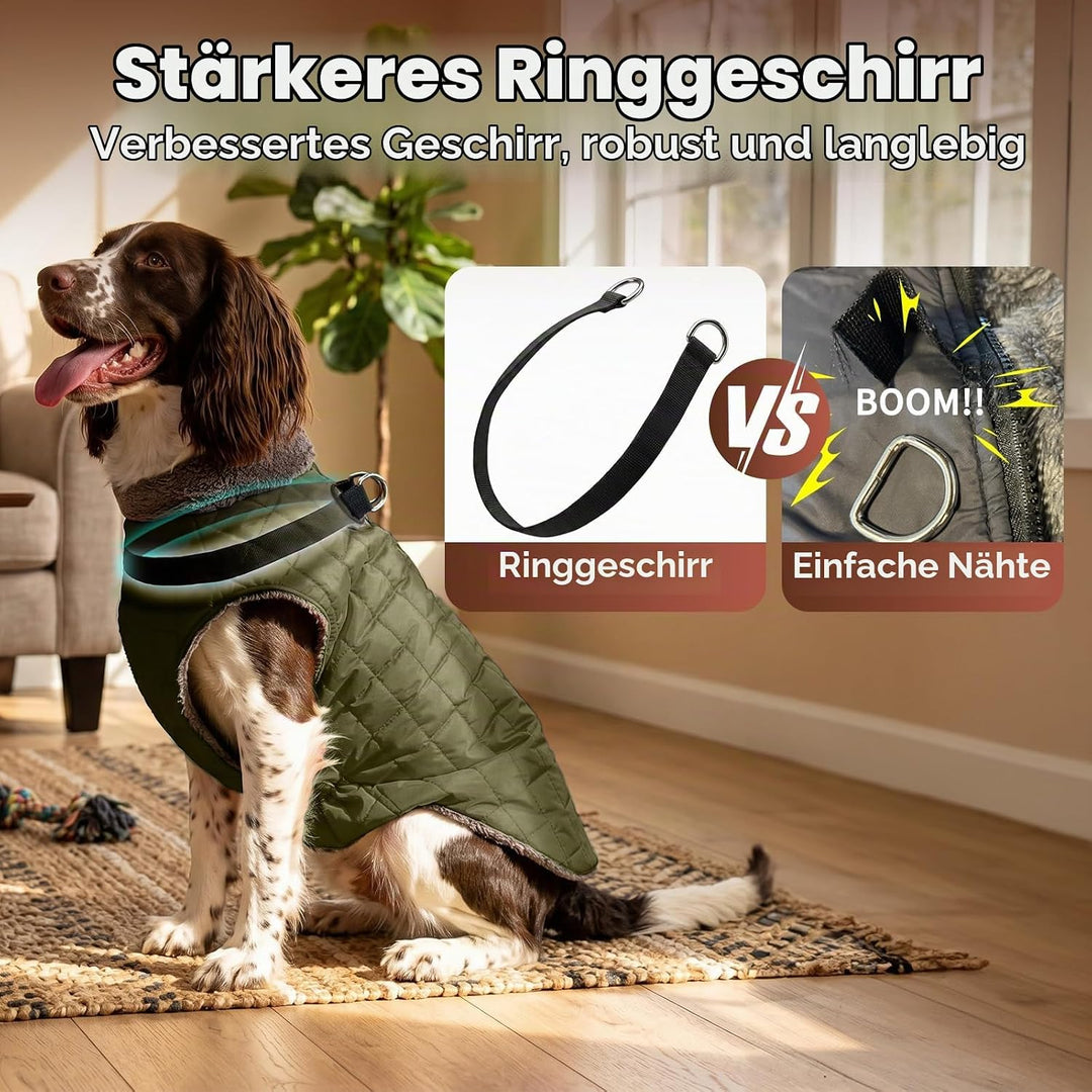 Warmer Fleece-Hundemantel mit strapazierfähigem Geschirr mit D-Ring, wasserdichte Welpenjacke für kl