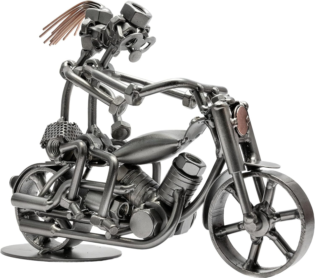 STEEMO Schraubenmännchen Motorrad Biker Geschenk Metall-Kunst Deko 24x7x18 cm