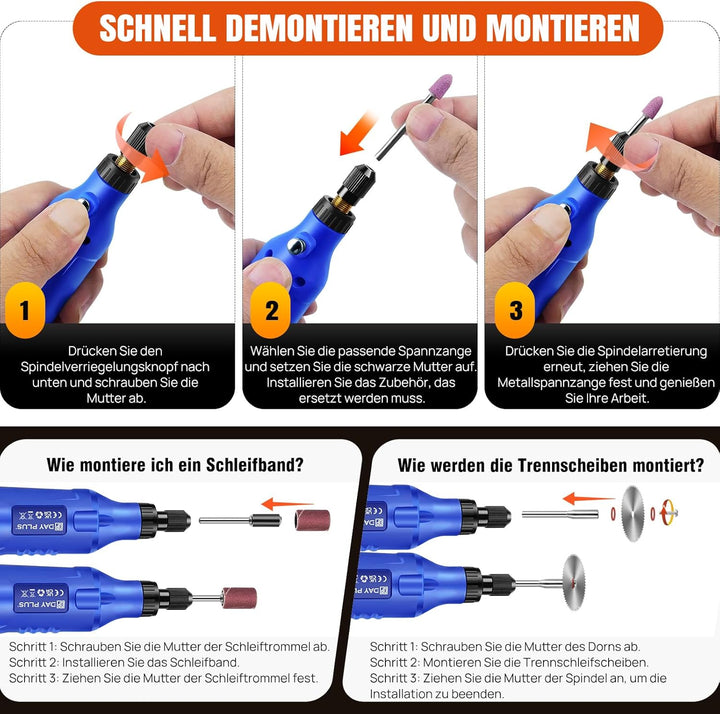 Mini-Akku-Rotationswerkzeug, 5 Geschwindigkeiten und USB-Aufladung mit Aufbewahrungstasche, vielseit