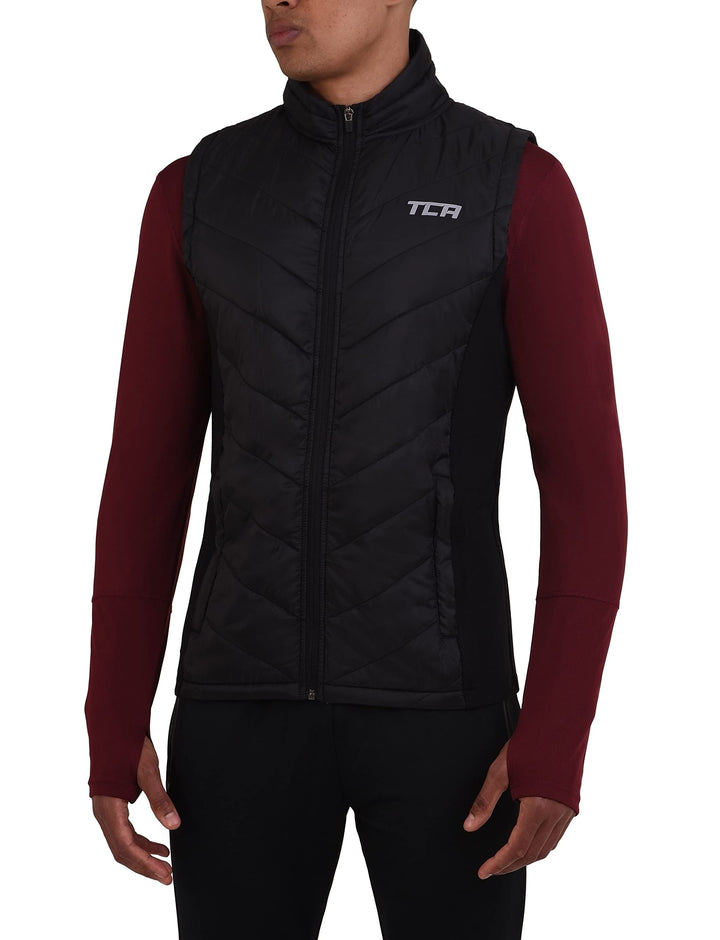 TCA Herren Excel Leichte Thermo-Laufweste, Gesteppt mit Reissverschlusstaschen Black Stealth (Schwar