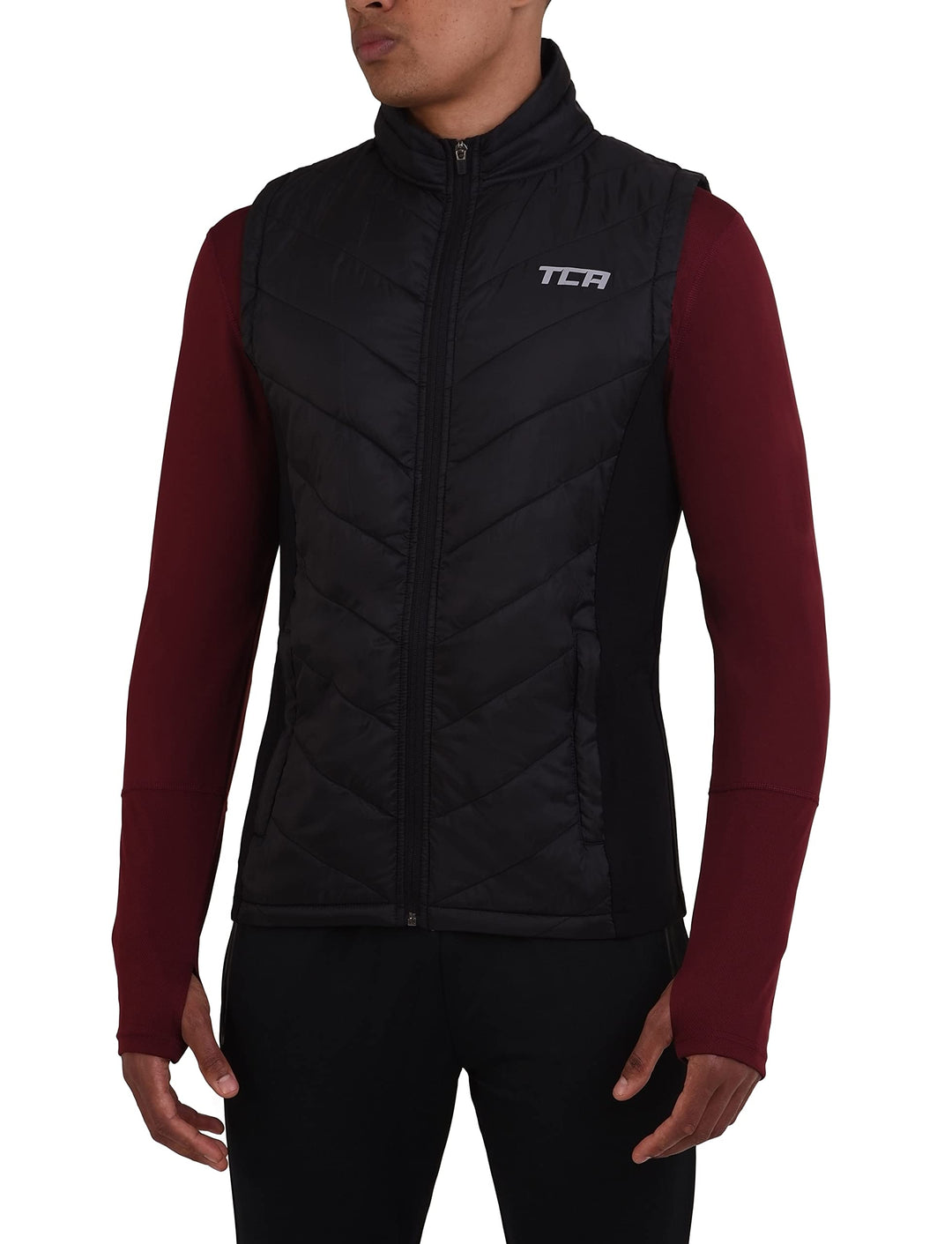 TCA Herren Excel Leichte Thermo-Laufweste, Gesteppt mit Reissverschlusstaschen Black Stealth (Schwar