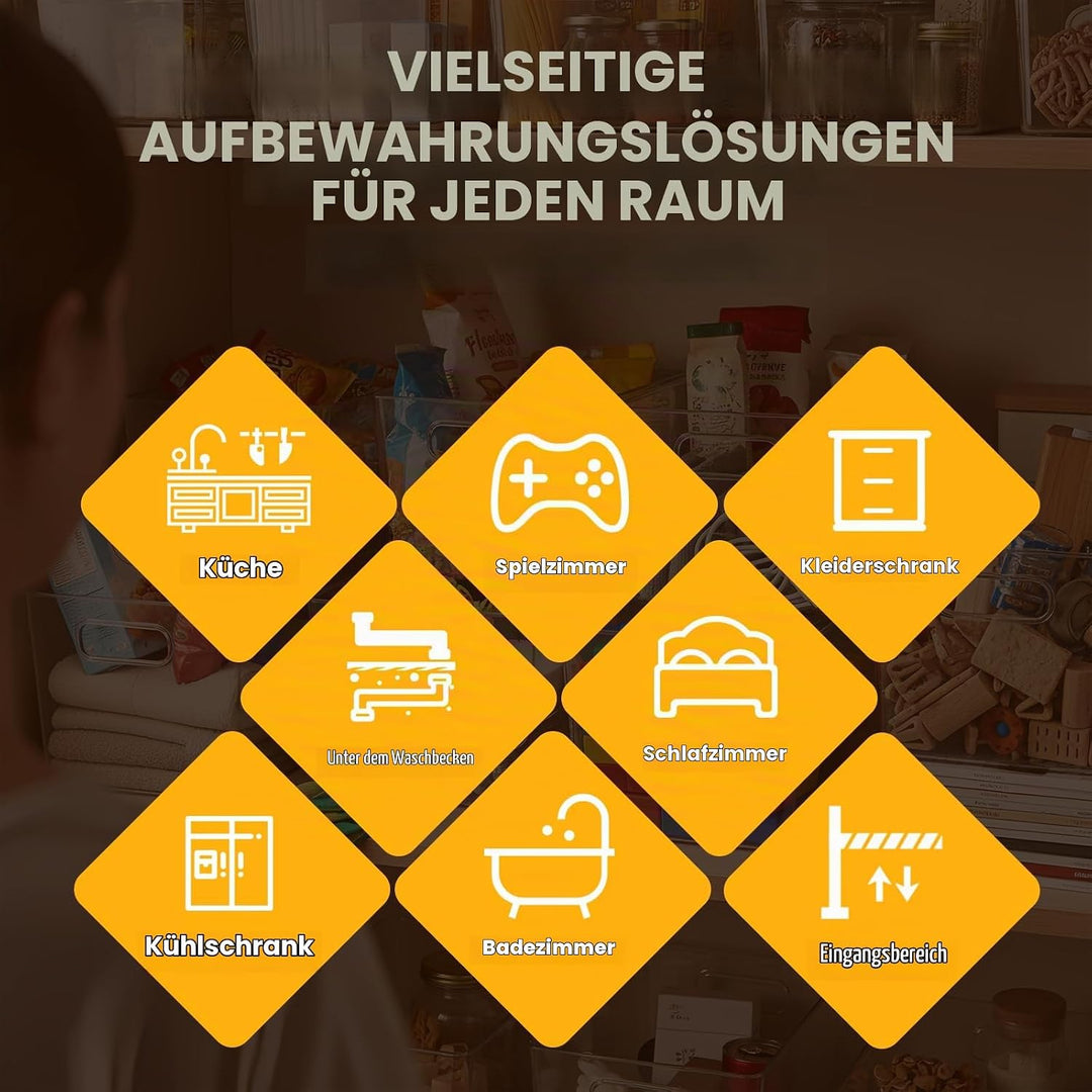6er-Pack durchsichtige Kühlschrank-Organizer-Behälter mit Griffen – stapelbare Aufbewahrungsbehälter