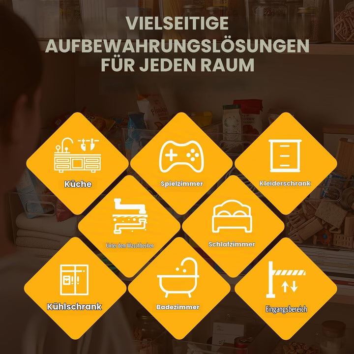 6er-Pack durchsichtige Kühlschrank-Organizer-Behälter mit Griffen – stapelbare Aufbewahrungsbehälter