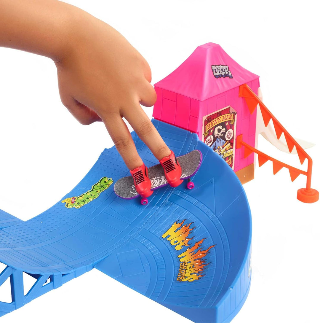 HOT Wheels Skate Vergnügungspark Skateset - Fingerboard & Skateschuhe, mit 360-Grad-Action, Stunt-Hi
