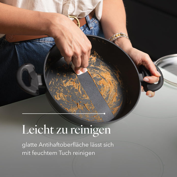 FLORINA Aluminium Topf (2,3 l) 24 cm I Kochtopf DELUX mit Glasdeckel I Messbecher &amp; Antikratz-Beschi
