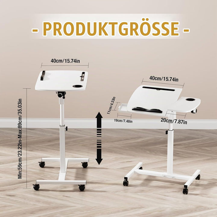 Beistelltisch Mit Rollen, 60x40cm, Mobiler Stehpult, Mobiler Schreibtisch mit Schubladen, Beistellti