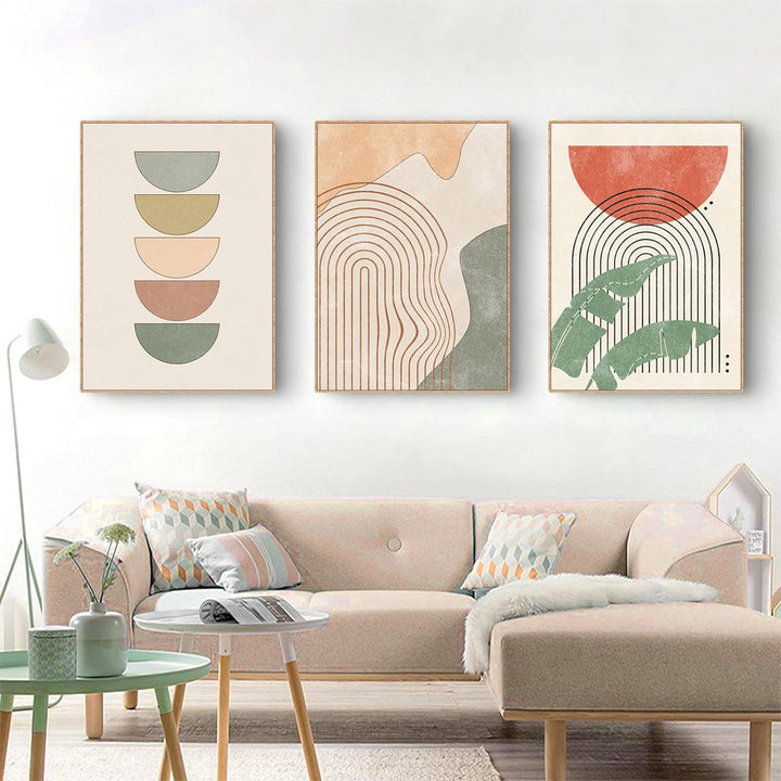 Sarah Duke 3er Beige Poster Set Abstrakt Wohnzimmer Bilder Wandbilder Moderne Leinwandbilder OHNE Ra