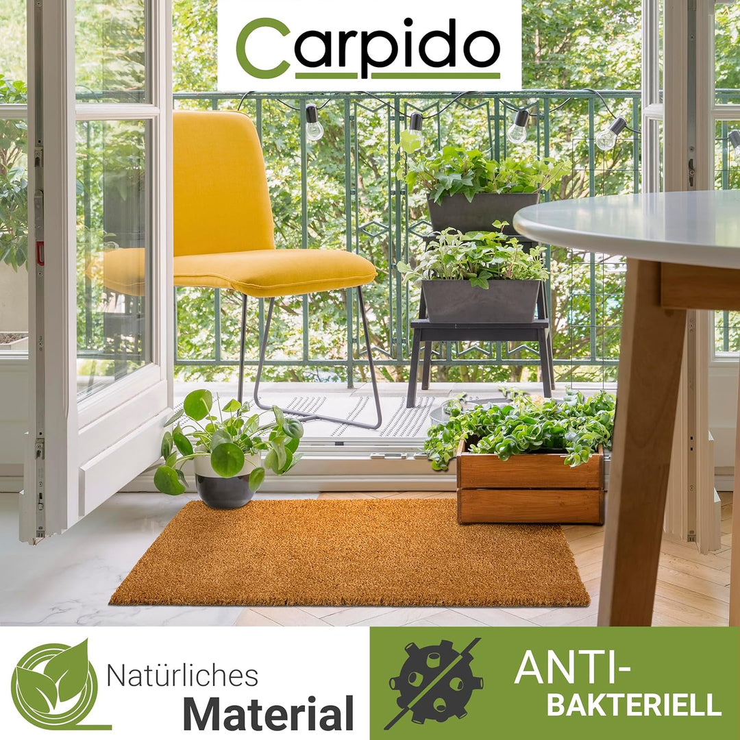 Carpido rutschfeste Kokosmatte - 60 x 90 cm Natur - Nachhaltige Naturfaser für den überdachten Ausse