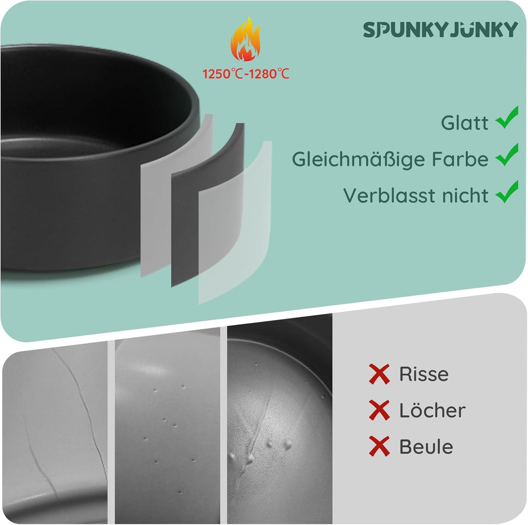 SPUNKYJUNKY Hundenapf Keramik Doppel Hund Futternapf mit Bambus Ständer für Grosse Hunde (1800ml, Sc