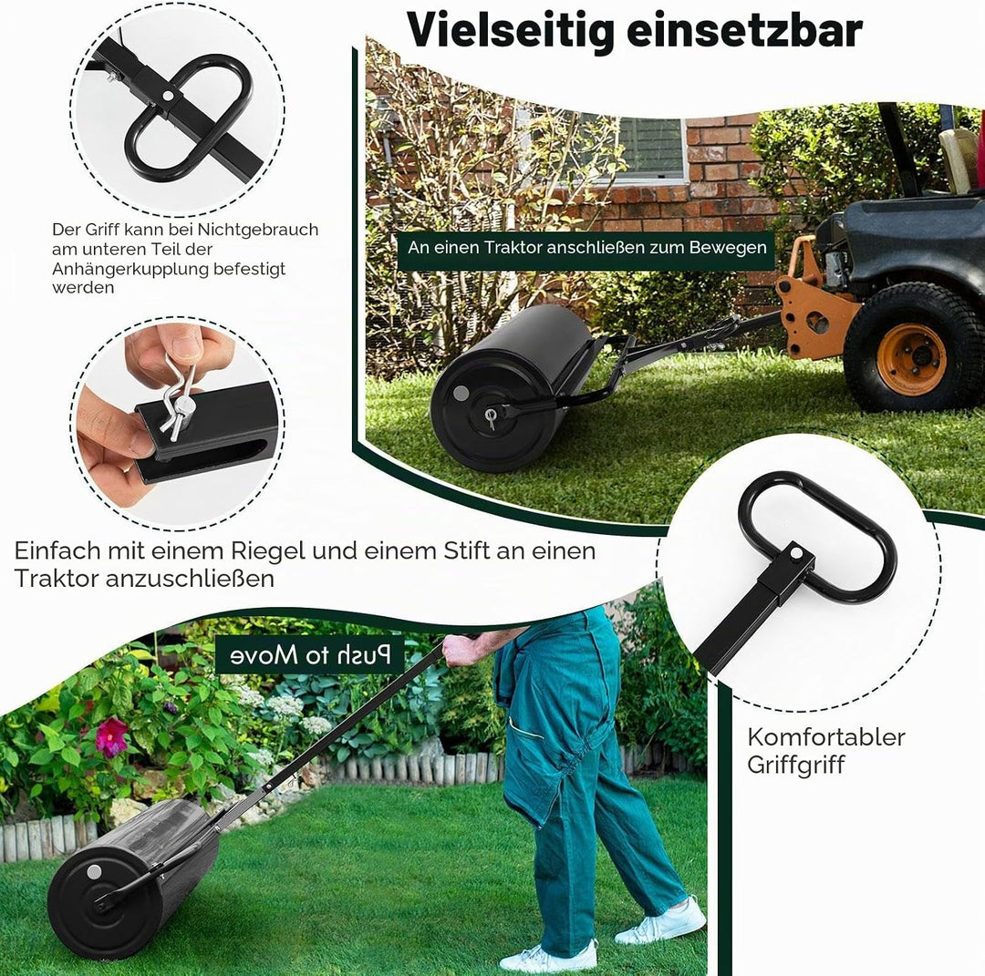 SOARS Rasenwalze befüllbar 48L, Ø32cm Handwalze, Rasenroller mit U-Griff & abnehmbarem Ablassstopfen