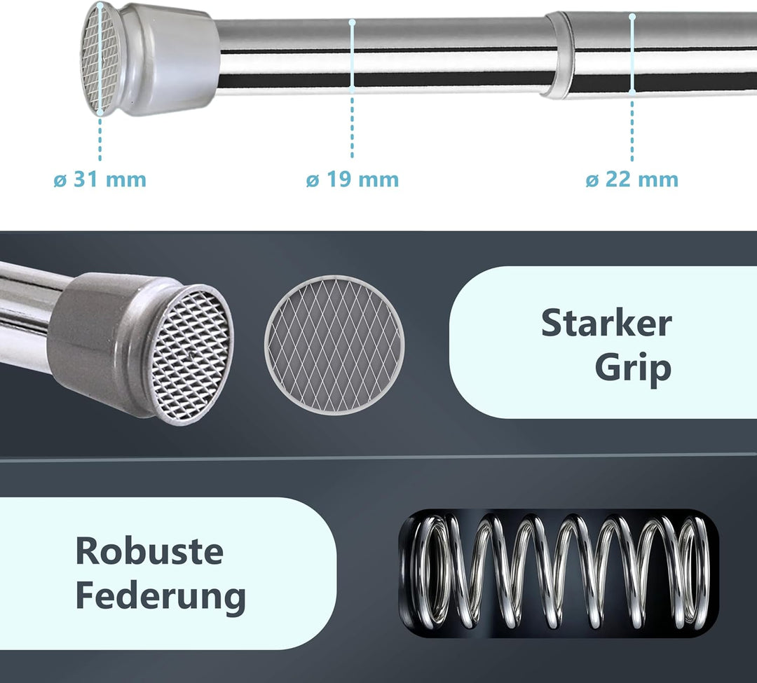 Teleskopstange ausziehbar (weiss, 70-120 cm) Kein Bohren & Rost, rutschfest, verstellbar Duschvorhan